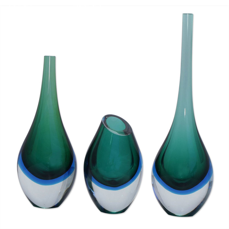 Vase en verre Orren Ellis Wave, Vert