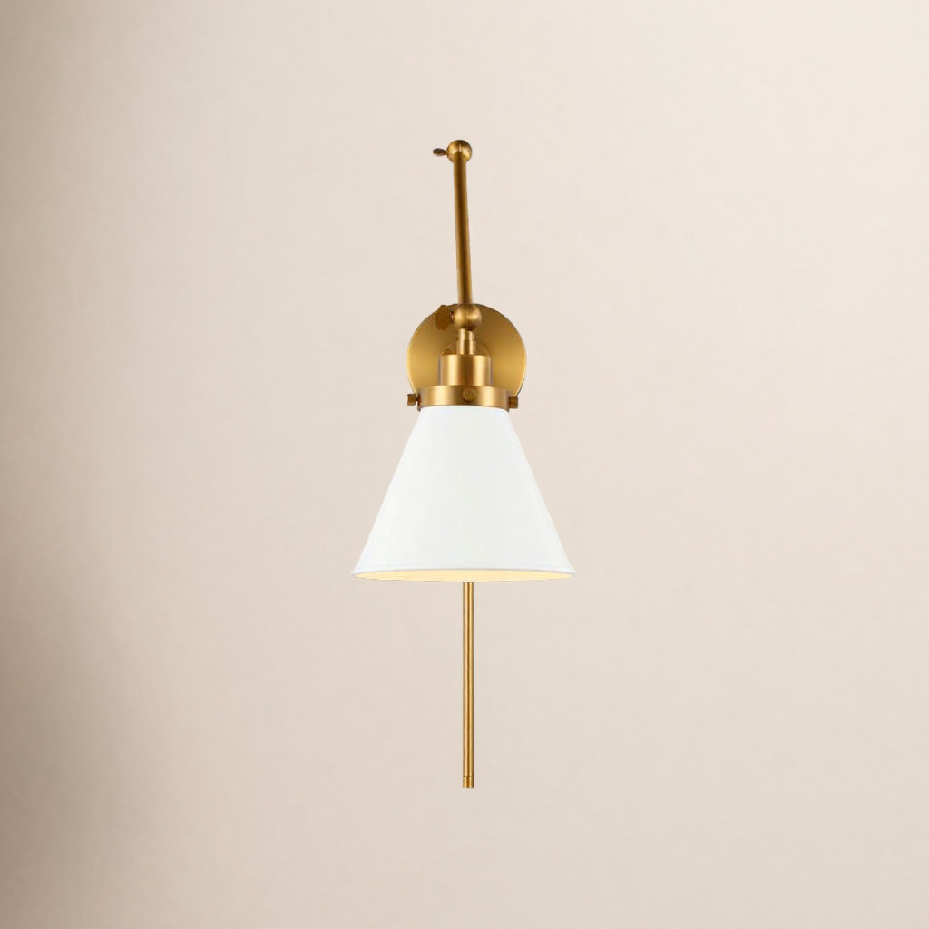 Single Light Dimmable Swing Arm Sconce, White, Gold