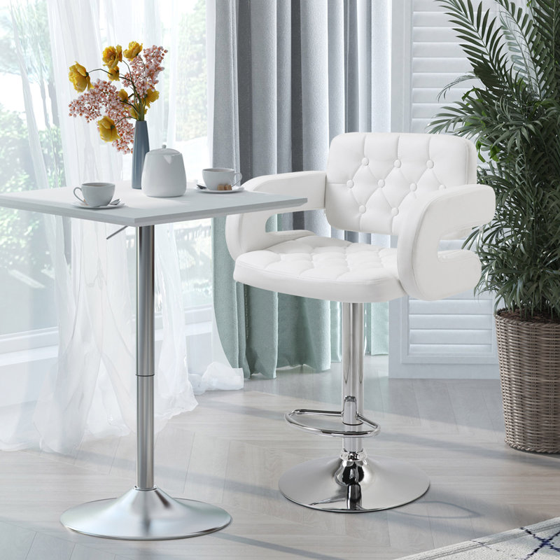 HOMCOM Bar Stool w/ Wide Seat U-Shaped Armrest PU Leather, White