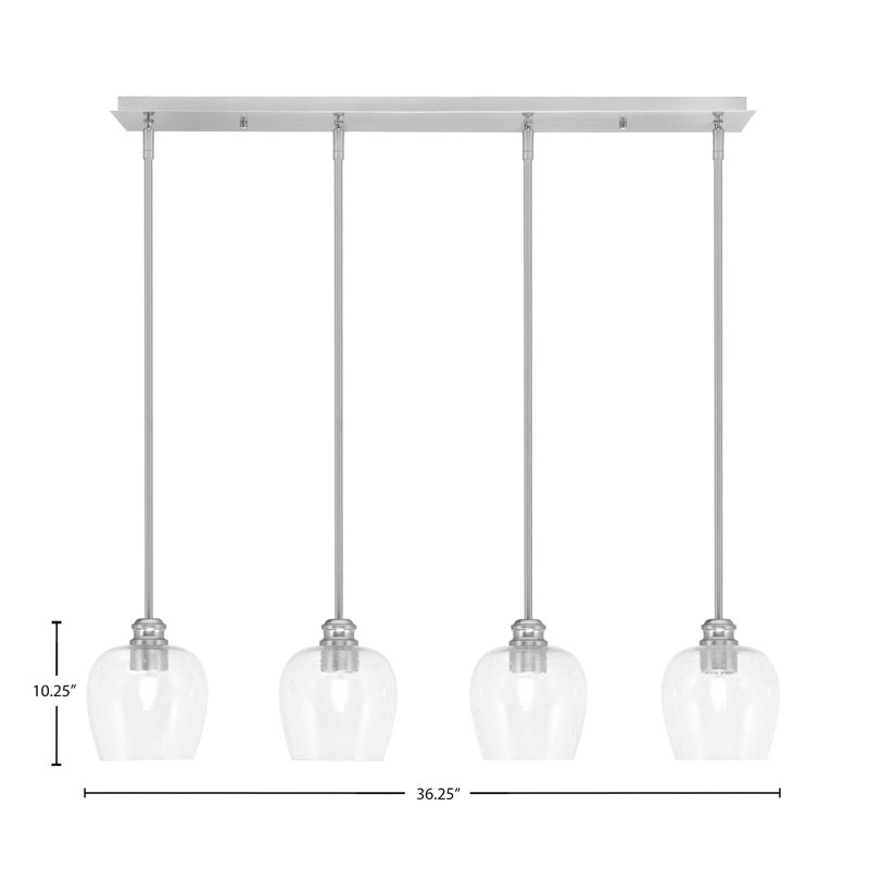 Luminaire suspendu linéaire 4 lumières avec verre de 6 po Edge, Transparent, Nickel brossé