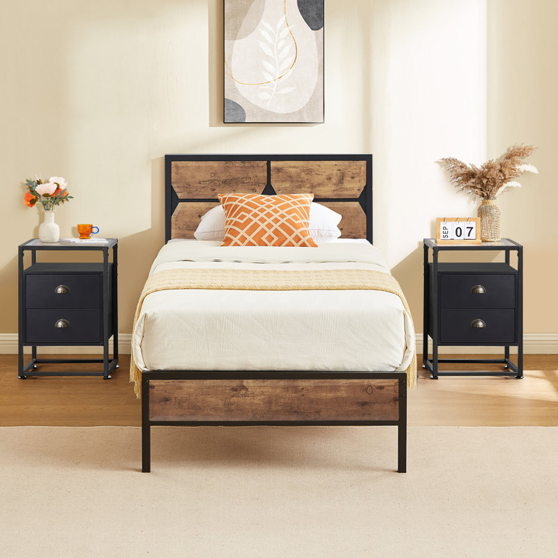 Ensemble de chambre à coucher configurable standard 3 pièces Kempst, Brun / noir, Simple
