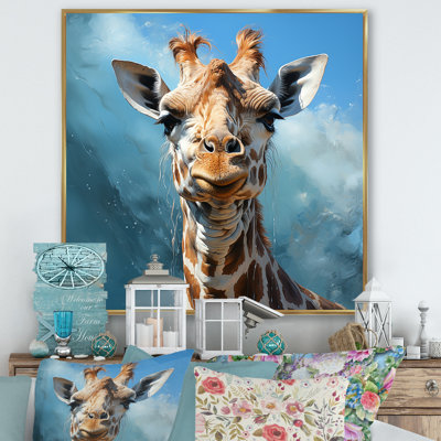 Girafe brune rêveuse à long cou sur toile