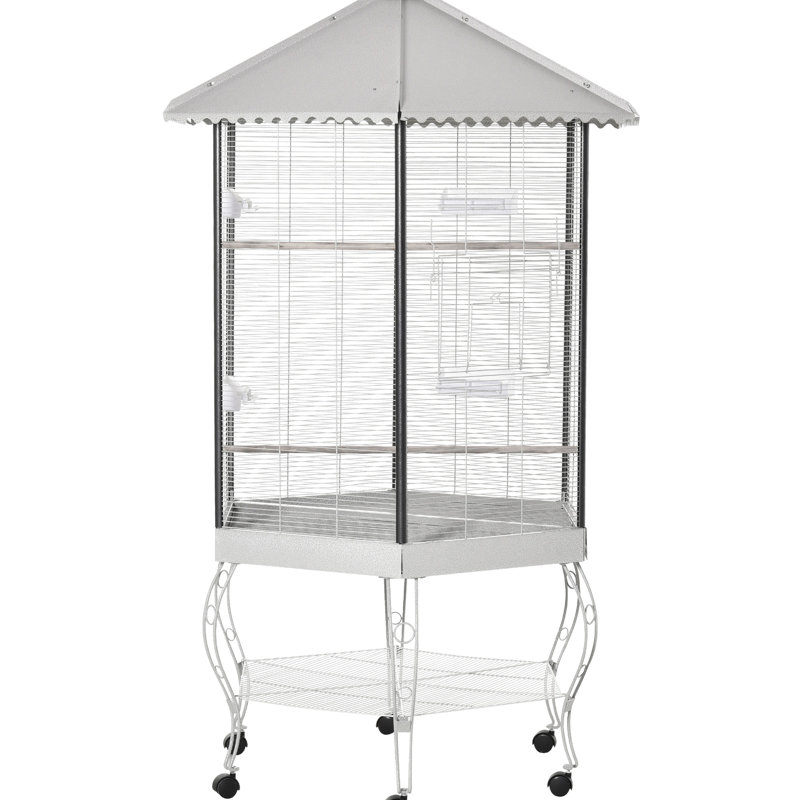 Cage à volière 77 po pour oiseaux, espace de rangement spacieux, oiseau en acier