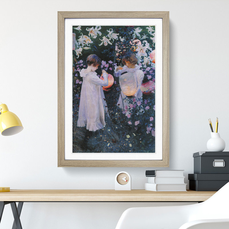 Carnation, Lily, Rose by John Singer Sargent - Framed Print, 36cm H x 27cm W x 2cm D, Oak Framed