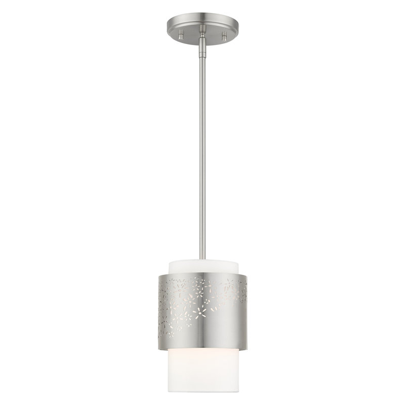 Brushed Nickel Glass Drum Indoor/Outdoor Pendant Light