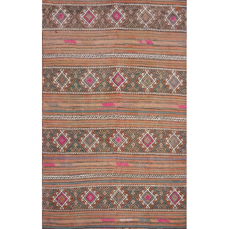 Tapis rustique kilim 5 x 7 avec motifs géométriques complexes