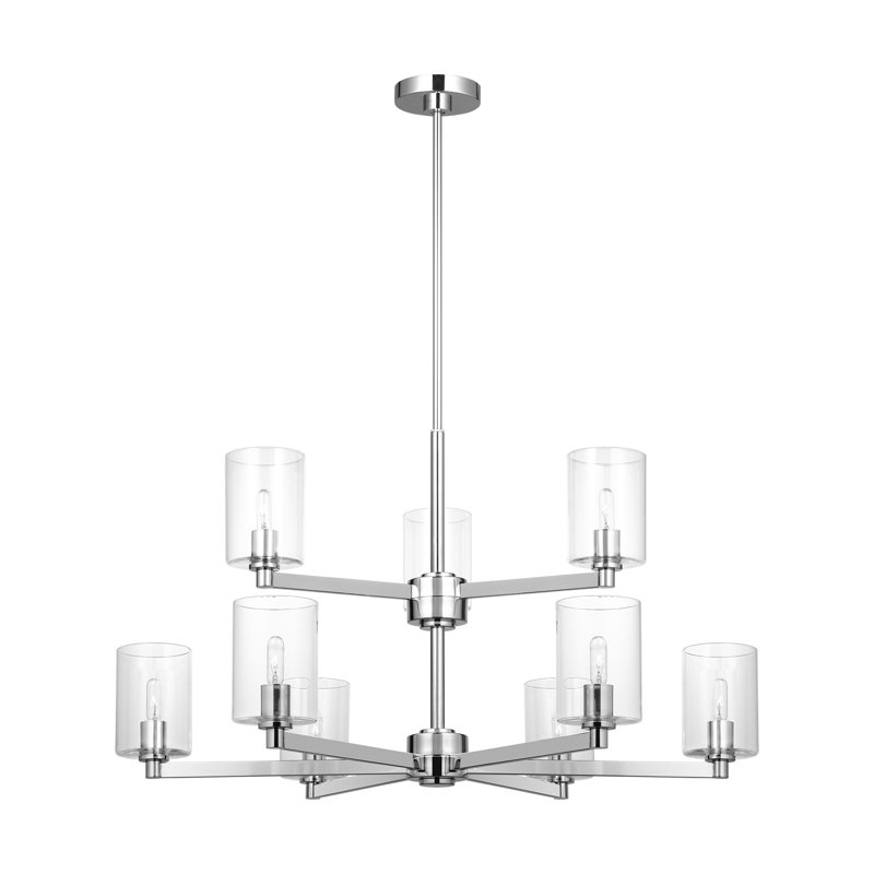 Lustre de salle à manger 9 lumières avec abat-jour transparent Kirkham Couey, Chrome chrome