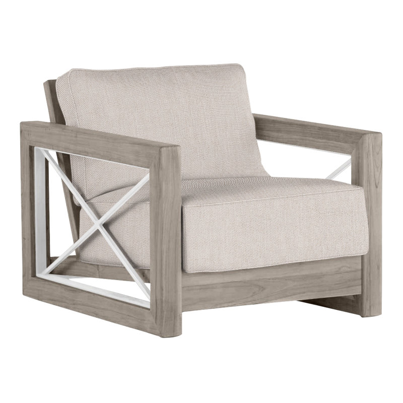 Malta Teak Outdoor Lounge Chair, Oyster Teak/Brushed Stainless, Perigold Play Oat, No welt + Dream fill