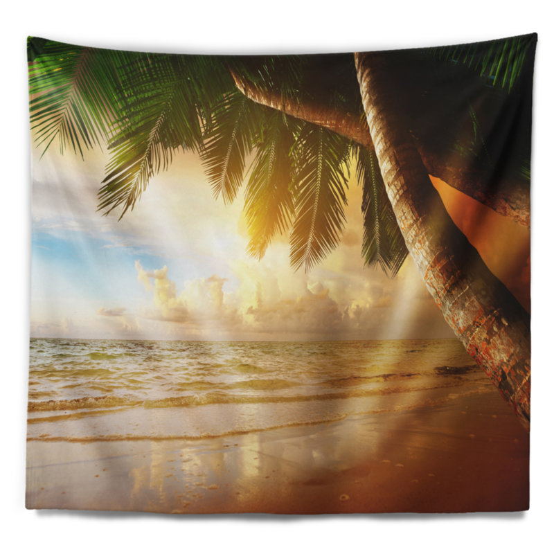 Paysage photo plage des caraïbes tapisserie au lever du soleil, H 50 po x l 60 po