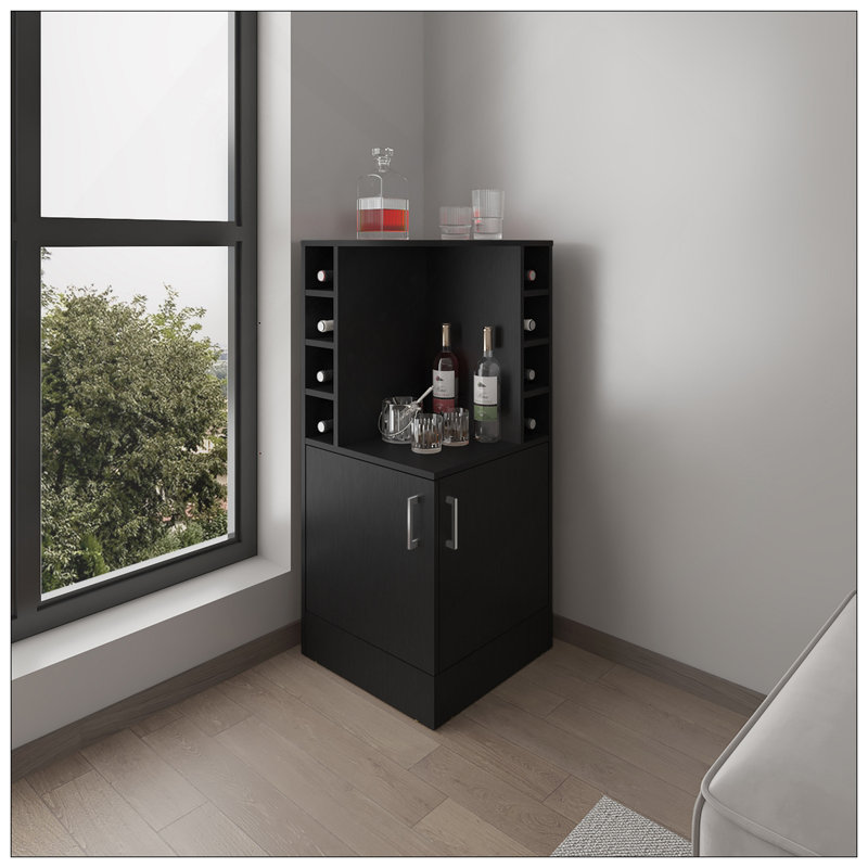Bar, 2 portes, 8 compartiments pour bouteilles de vin, Noir