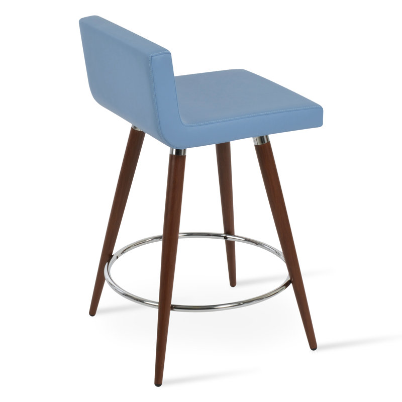 Tabouret de bar et de comptoir Dallas Ana, Bleu, Noyer / Chrome, Tabouret de comptoir (siège d’une hauteur de 24