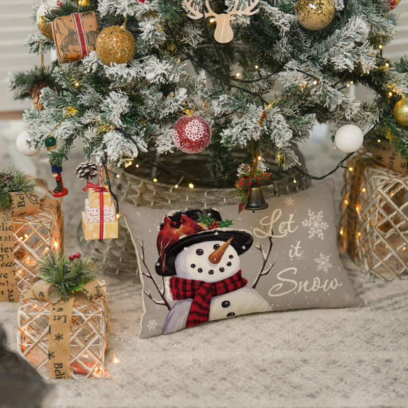 Housse de coussin Let It Snow Snowman Christmas, Gris, H 12 po x l 20 po