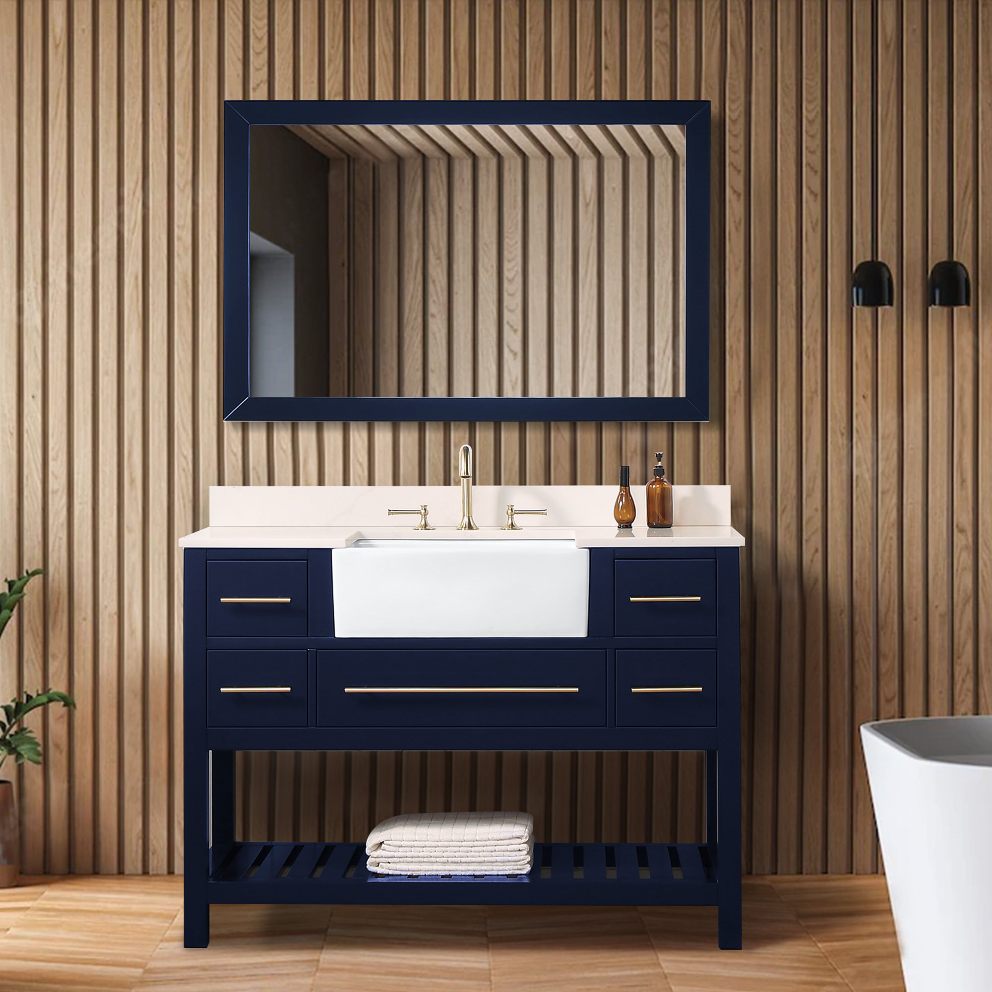 Latitude Run® 48'' Free-standing Single Bathroom Vanity with Marble ...