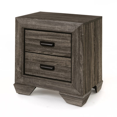 Table de chevet vieillie gris grain - conception fonctionnelle 2, système de glissières en métal, pieds de style Shaker, fabrication, placage de papier 3D, bordure, H 27 po x l 24 po x P 17 po avec rangement de finition, glissières centrales, shaker