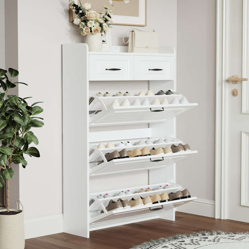 Armoire à chaussures blanche de 125 cm avec 3 portes et 2 tiroirs - Capacité de rangement abondante, matériau d'assemblage facile 1250 et amplement d'espace pour les chaussures