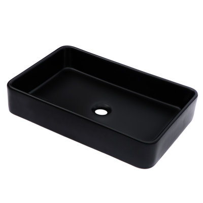Modern Black Ceramic Bathroom Vessel Sink 24"X16" - Arc Beautiful, Acid Resistance, For Home & Restaurant Construction, Smooth Surface, Commercial Use