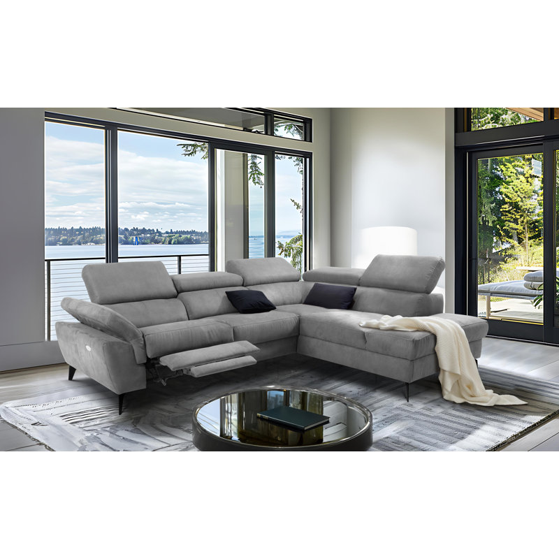 Mirano Imitating Leather Fabric Electric Reclining Corner Sofa , Right Hand Facing, Grey