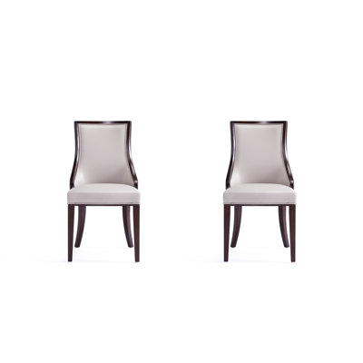 Grand Traditional Vegan Leather Upholstered Beech Wood Side Chair in Light Grey