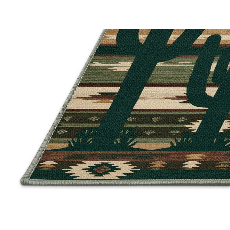 Washable Saguaro Cactus Southwestern Area Rug, Square 3'
