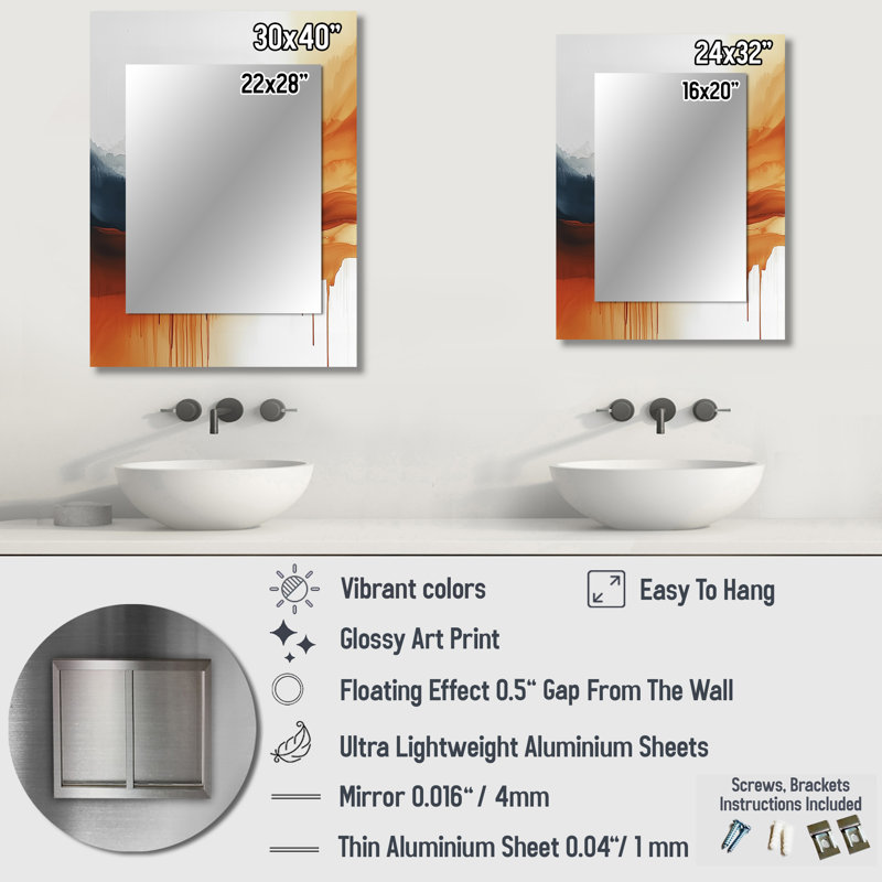 Fading Autumn Mountain Landscape IV - Mountains Decorative Mirror, Traditional Wall Mirror, Printed Metal Art, 32" x 24"
