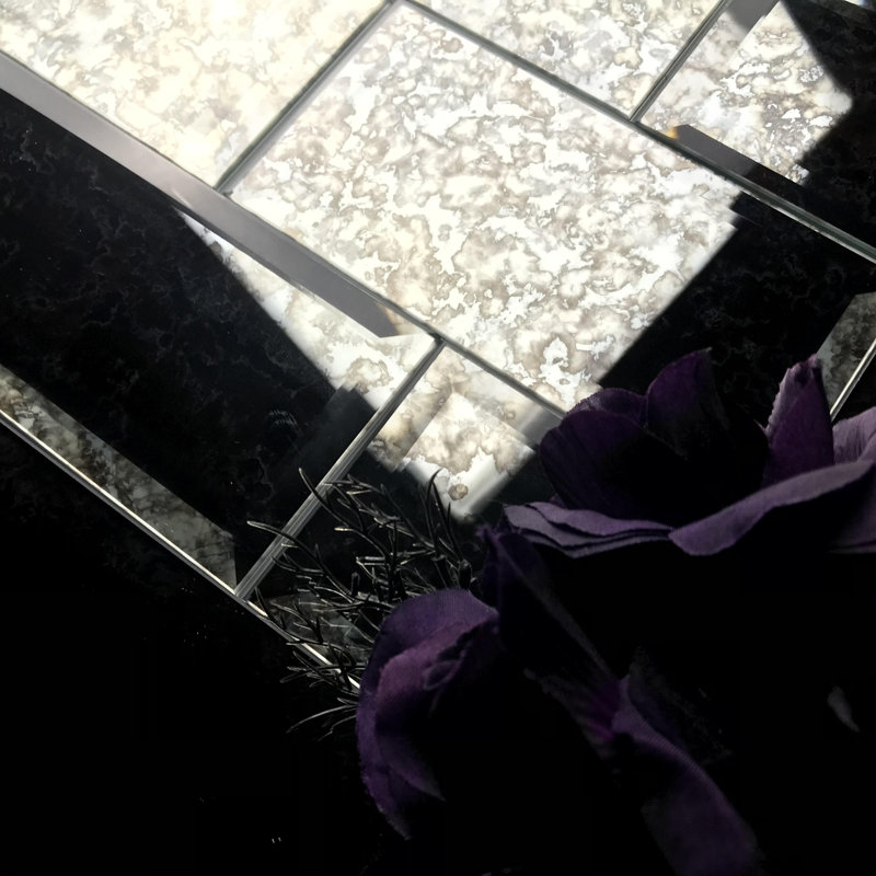 Reflections 3 in. x 6 in. Diamond Grade Glass Mirror Beveled Subway Decorative Kitchen & Bathroom Wall Tile, Antique Silver