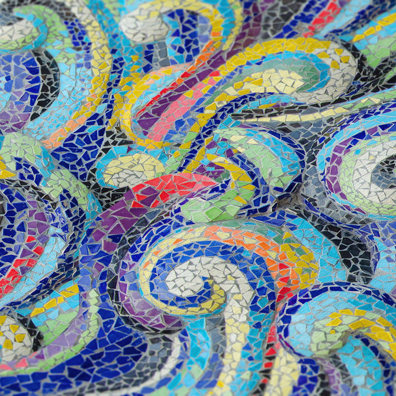 Tapis bleu / jaune en polyester tissé à la machine Adelheid, Rectangle 3 pi x 5 pi