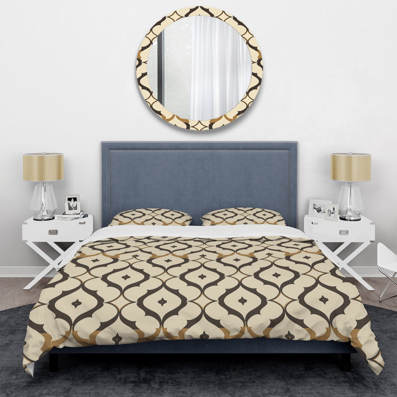 Ensemble de housse de couette Brown Beige Trellis II - Glam, King Duvet Cover + 2 King Pillow Shams