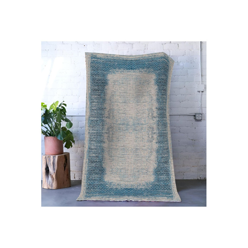 Tapis décoratif bleu à motif abstrait lavable à la machine, Tapis de couloir 2 pi 6 po x 9 pi 10 po inclus