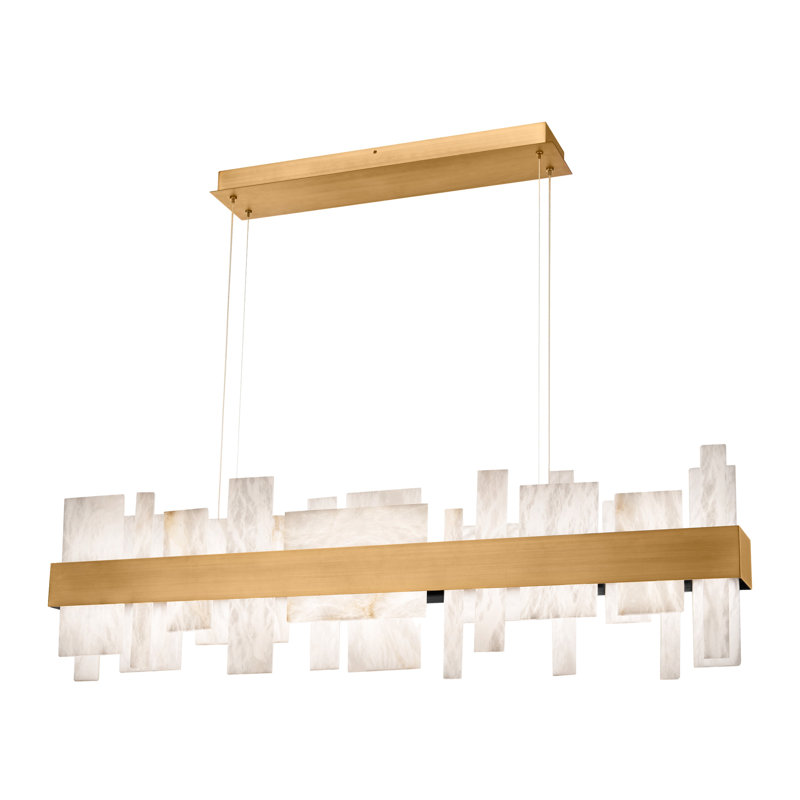 Acropolis Dimmable LED Kitchen Island Square / Rectangle Chandelier, Aged Brass