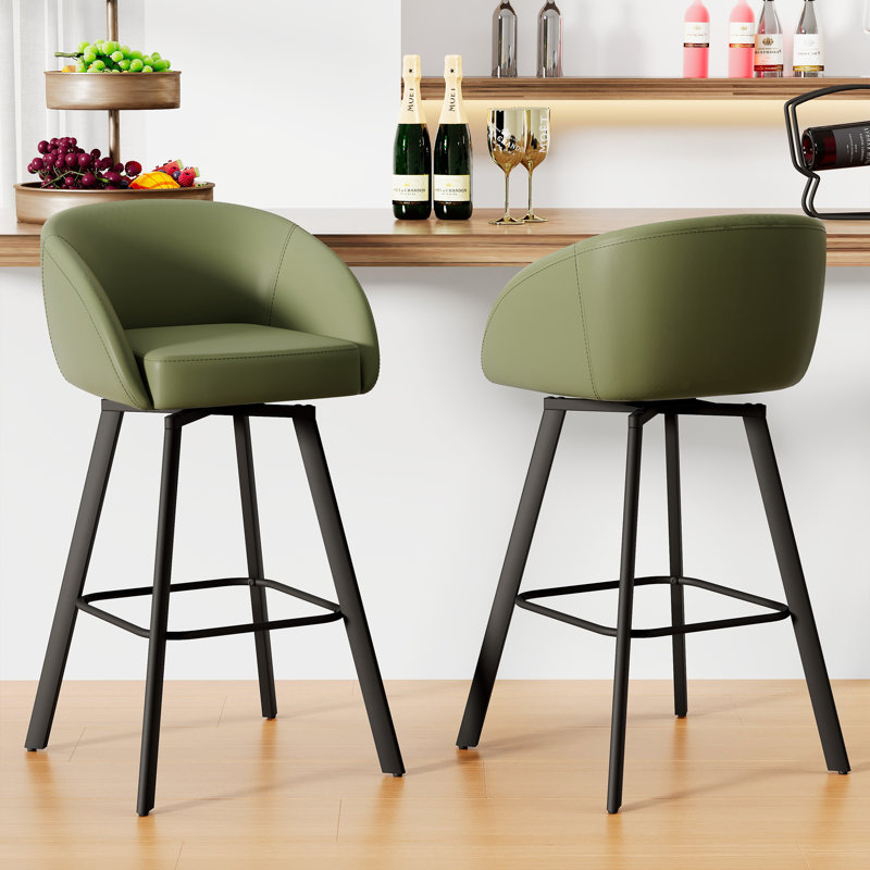 Swivel Upholstered Bar Stools with Back and Arms for Kitchen Island (Set of 4), Green, 4, Bar Stool (30" Seat Height)