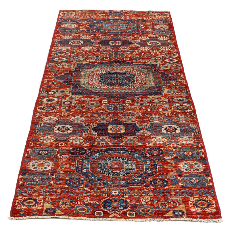 Chemin de table tribal turc rouge et multicolore, Tapis de couloir 2 pi 11 po x 8 pi 3 po