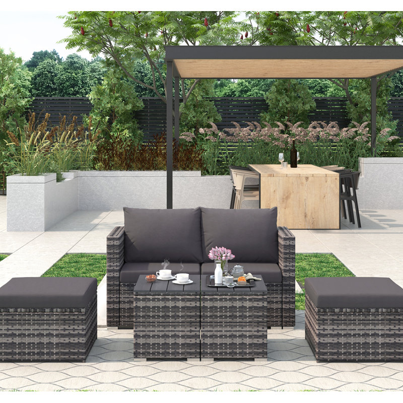 Elle-Mai Rattan 4 - Person Seating Group With Cushions
