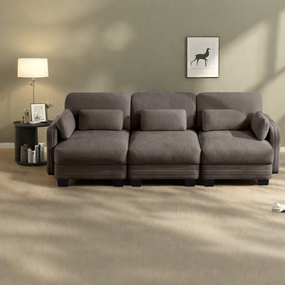 Canapé d'angle 3 places à compression en chenille marron, assise profonde moderne pour la maison