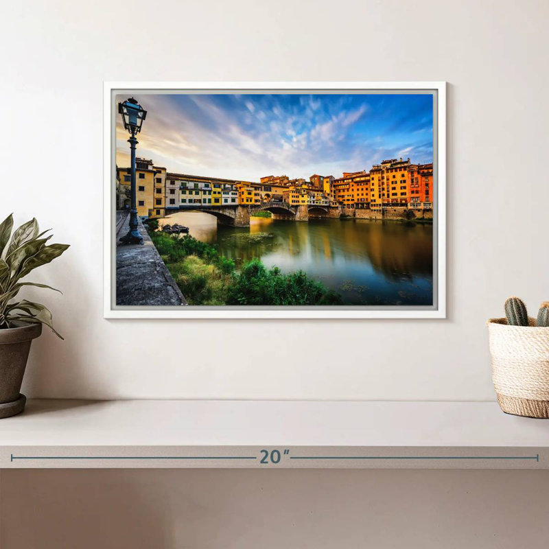 Ponte Vecchio, paysage fluvial, Cadre flottant blanc, 13 po x 9 po