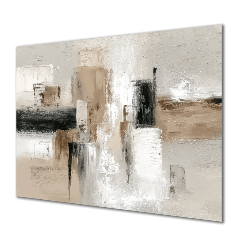 «Brown and Black Brushstroke Abstract», cubisme abstrait, impression sur métal moderne, L 44 po x H 34 po