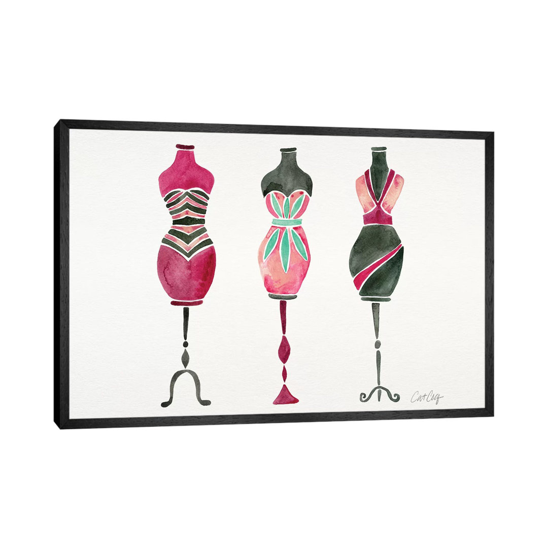 Pink 3 Dresses von Cat Coquillette - Galerie-verpackte Leinwand Giclée auf Leinwand