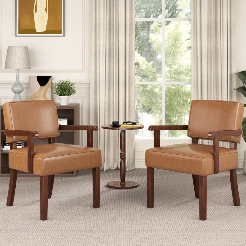 Fauteuil d'appoint rembourré 32,6 po de hauteur en cuir massif, Similicuir brun clair