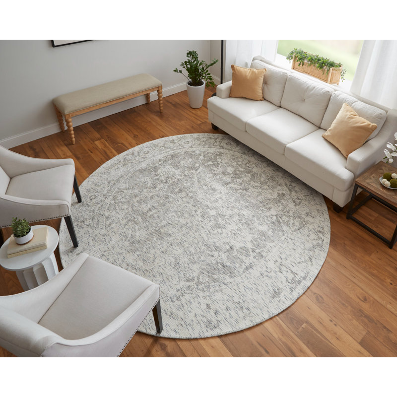 Tapis oriental gris touffeté à la main Linke, Rond 8 pi