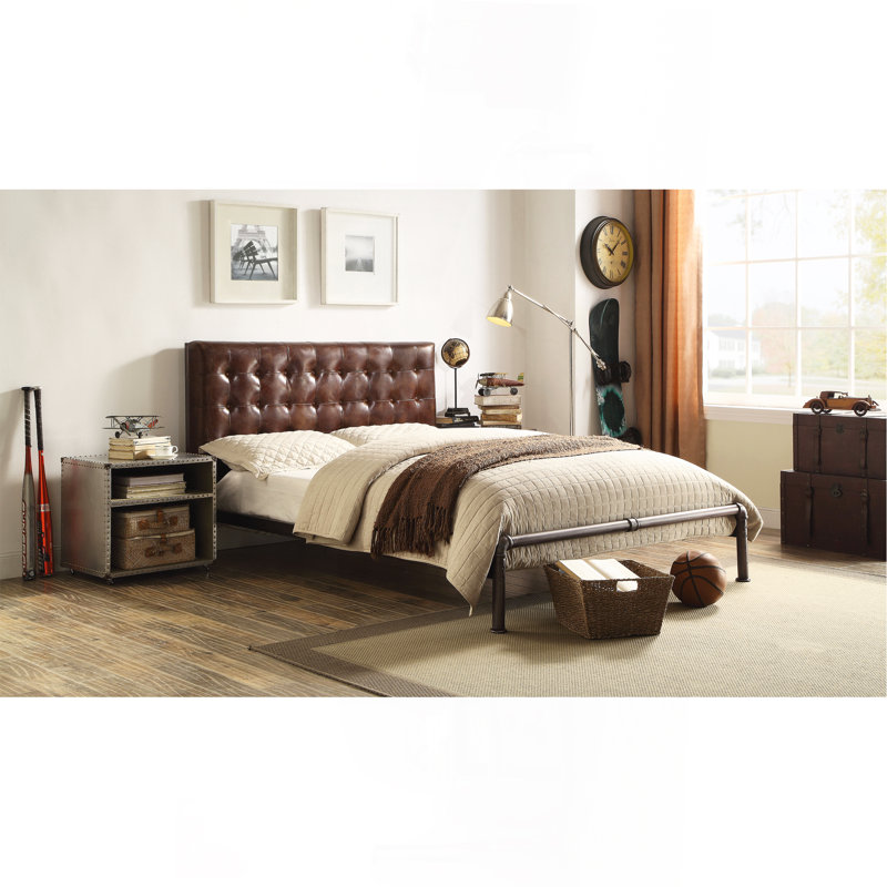 Vintage Brown Top Grain Leather Queen Bed