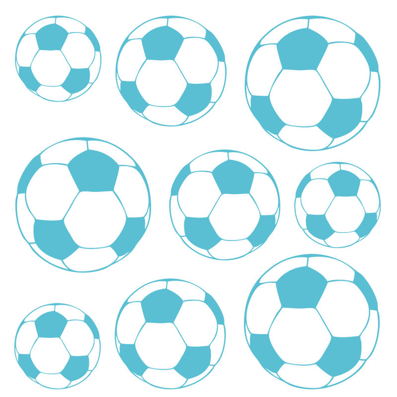 Adhésif décoratif ballons de soccer, H 20 po x l 20 po x P 0,01 po, Bleu geyser