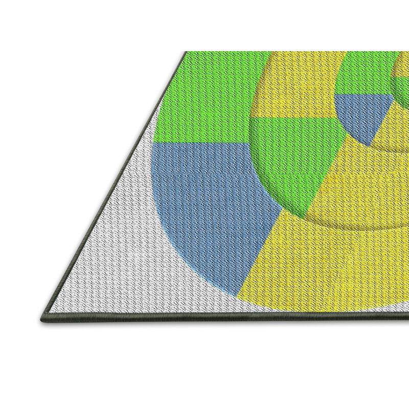 Tapis jaune/bleu à motifs, Rectangle 3 pi x 5 pi