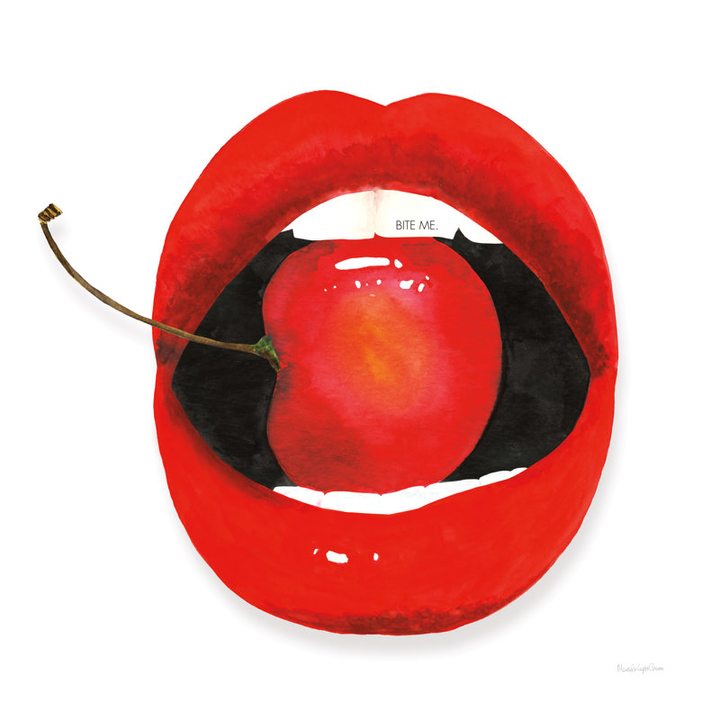 Cherry Lips by Mercedes Lopez Charro - Wrapped Canvas Painting, 51cm H x 51cm W x 3.8cm D