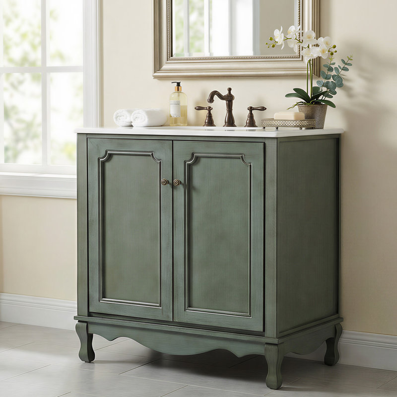 Meuble-lavabo simple 30 po avec lavabo, Bleu vert antique