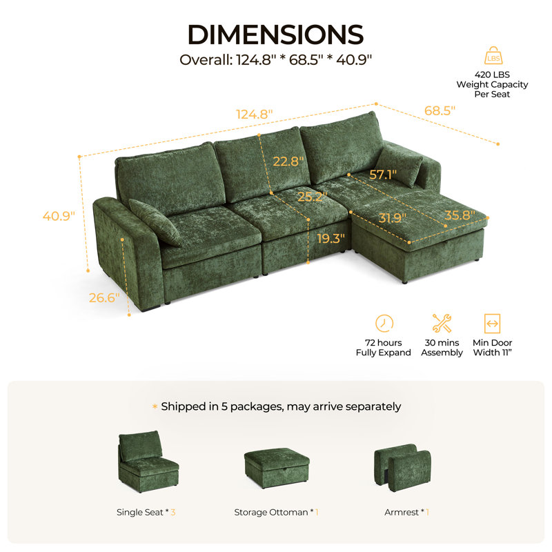 Repose-pieds large avec repose-pieds Olar, Chenille verte