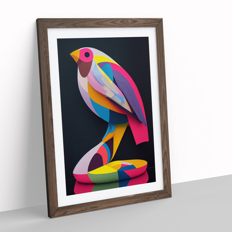 Technicolour Bird No.2 Abstract - Single Picture Frame Print, 34cm H x 25cm W x 2cm D, Walnut Framed