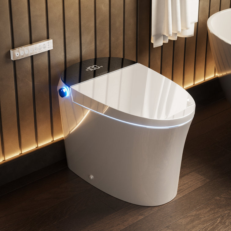 Smart Bidet Toilet Tankless, Intelligent Bidet Toilet with Auto/Blackout Flush, Heated Seat, Warm Wash, Warm Dryer (Remote Control Included)