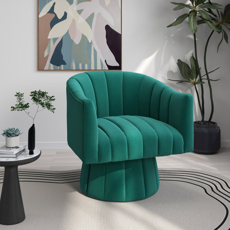 Ghinita Velvet Swivel Barrel Chair, Dark Green Velvet