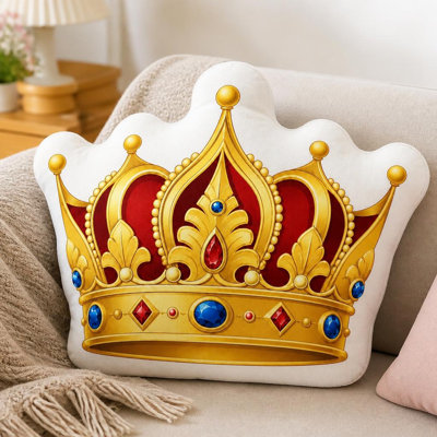 Golden Royal Crown 3D Shaped Stuffed Throw Pillow, Perfect for Sofa Bedroom Living Room Cozy Home Decor for Office And Car, Throw Pillow Gift, 23.62inch