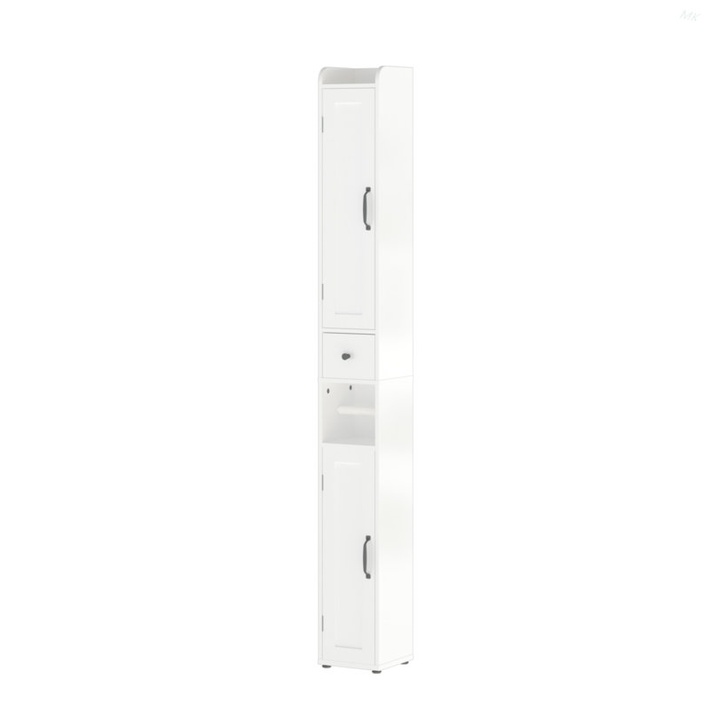 67.51" Tall Bathroom Storage Cabinet With Adjustable Shelves,Slim 2 Doors Freestanding Cabinet With Anti-Tip, Open Compartments, For Home, Small Spaces, Bathroom,Kitchen, Living Room, White