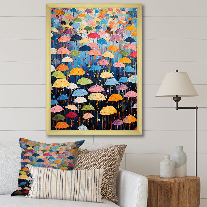 «Rainbow Umbrellas Collage IV», reproduction sur toile, H 32 po x l 16 po x P 1 po, Cadre doré simple